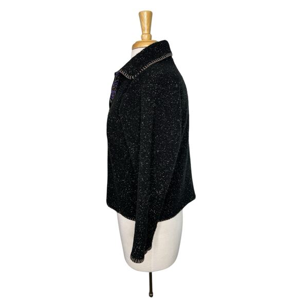 Vintage 90s Black Speckled Fleece Pullover Sweatshirt Oversized Small Women ALPS - Picture 2 of 10